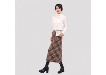 IRENENA女裝溫碧霞自創(chuàng)品牌毛呢格子半身裙高腰開叉長(zhǎng)裙