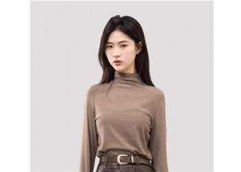 IRENENA女裝溫碧霞自創(chuàng)品牌春秋長(zhǎng)袖打底衫柔和純色圓領(lǐng)衫